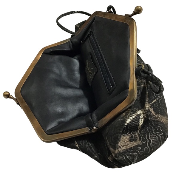 Fancy Nancy Handbag Patterned Fabric Scrolled Decorative Metal Purse - Picture 6 of 13